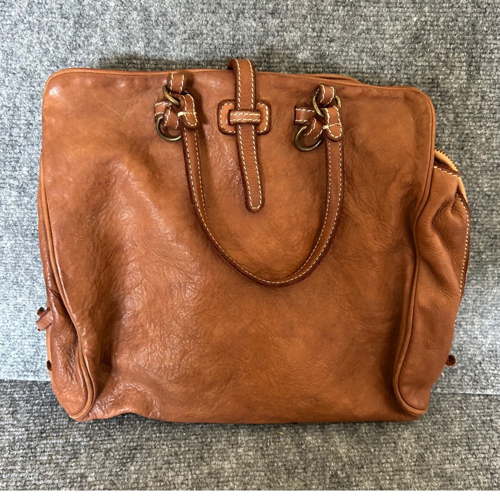 Costanza Rota Brown Leather Tote Bag Made in Italy Triple Compartment Cognac - Picture 3 of 12